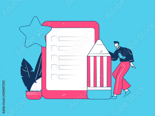 Invite friends to conduct questionnaire flat vector concept operation hand drawn illustration
