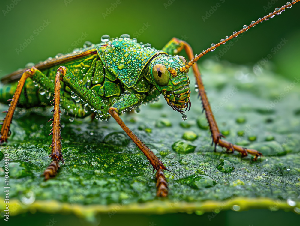 Fototapeta premium Close-up of an insect's body covered in tiny water droplets.