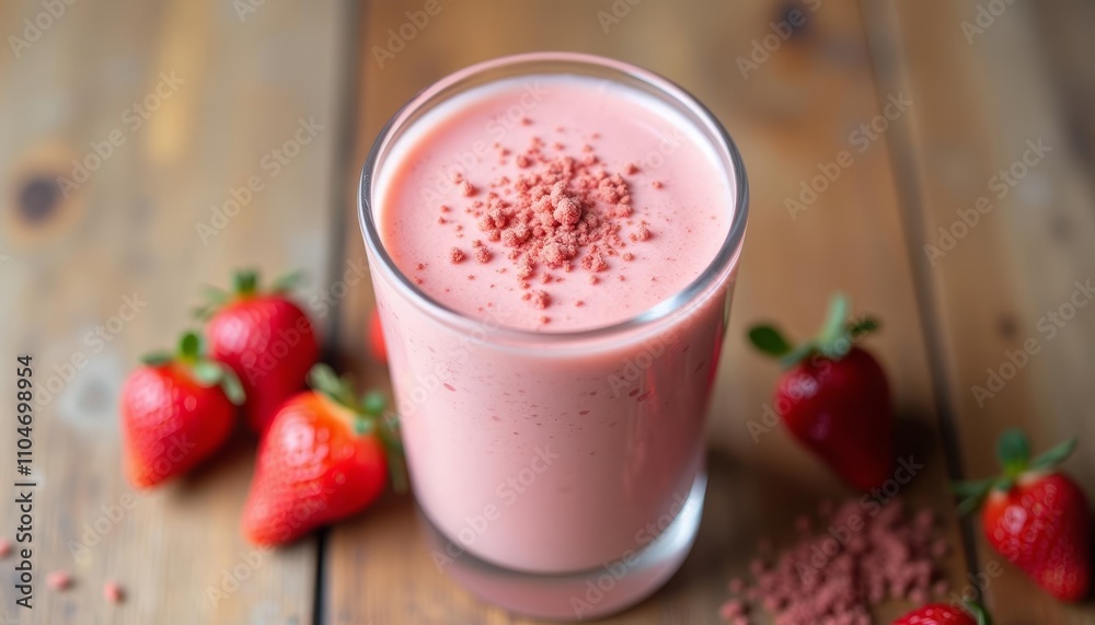 Freshly blended strawberry delight ready to be savored Freshly blended strawberry delight ready to be savored