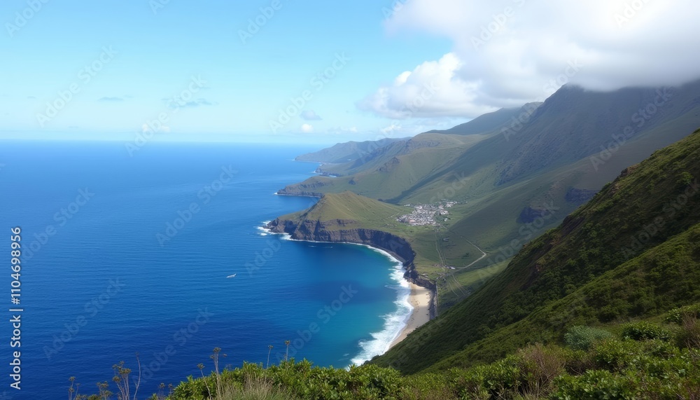 Majestic coastal landscape under a clear sky Majestic coastal landscape under a clear sky