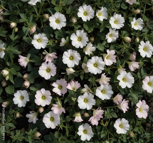Top view of lesser bindweed convolvulus arvensis blossoms, weeds, summer, farm photo