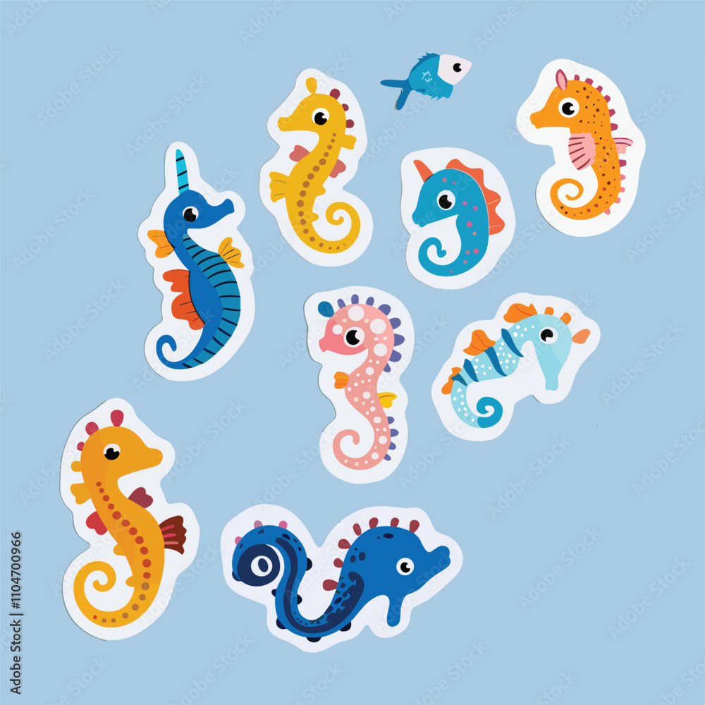collection of cute seahorse vector stickers collection of cute seahorse vector stickers