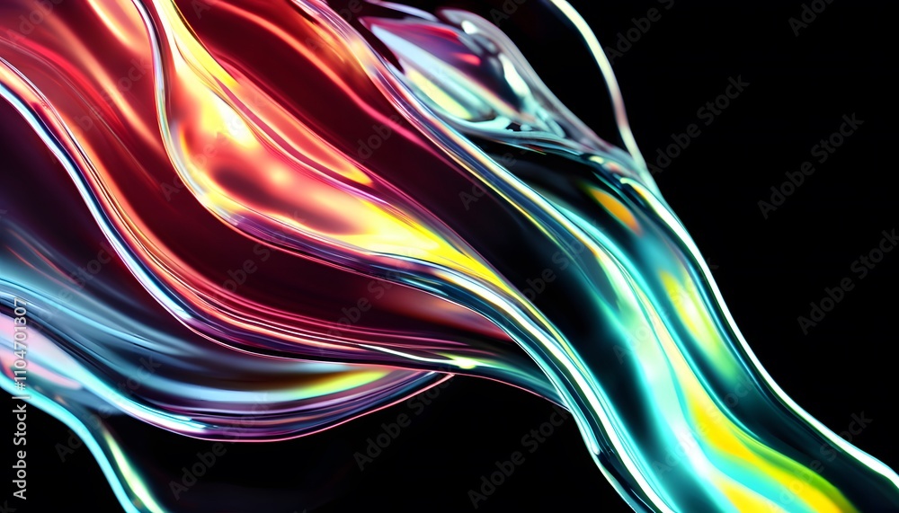 Black background with chrome liquid effect, radiant and glossy pastel hues Black background with chrome liquid effect, radiant and glossy pastel hues