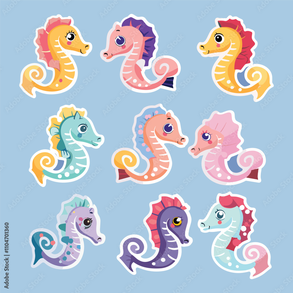 collection of cute seahorse vector stickers collection of cute seahorse vector stickers