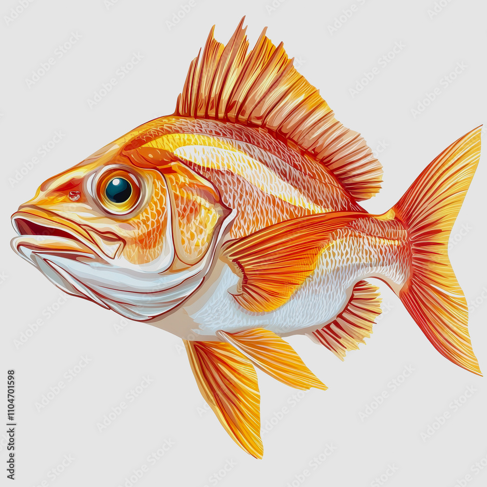 Fototapeta premium Vibrant Orange and Red Fish with Intricate Details and Lively Expression Swimming Gracefully in a Calm Environment