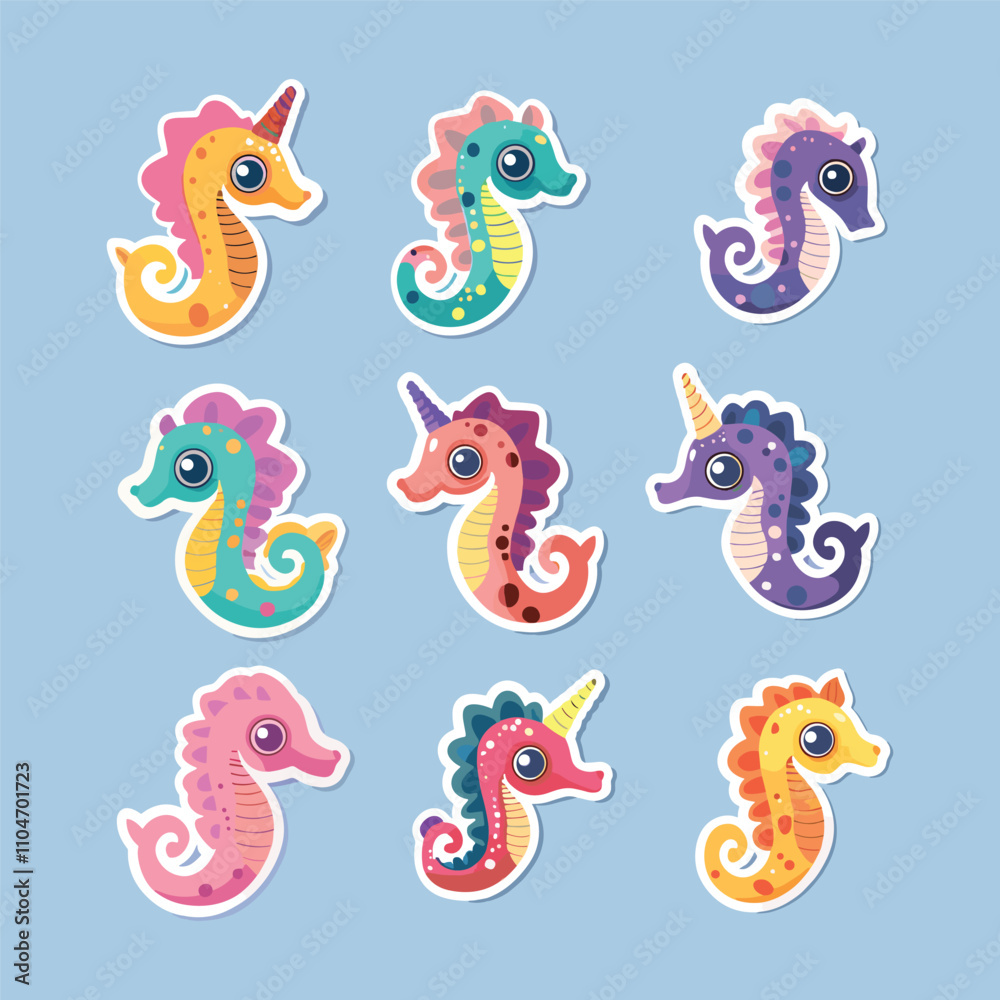 collection of cute seahorse vector stickers collection of cute seahorse vector stickers