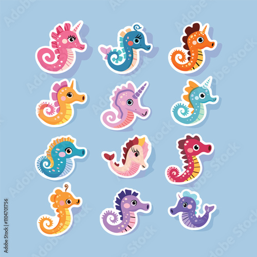 collection of cute seahorse vector stickers photo