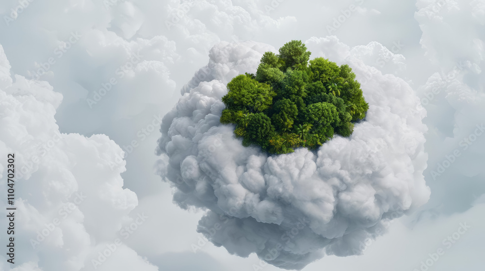 small island with lush trees floating on cloud, creating serene and dreamy atmosphere. This unique scene evokes sense of tranquility and wonder small island with lush trees floating on cloud, creating serene and dreamy atmosphere. This unique scene evokes sense of tranquility and wonder