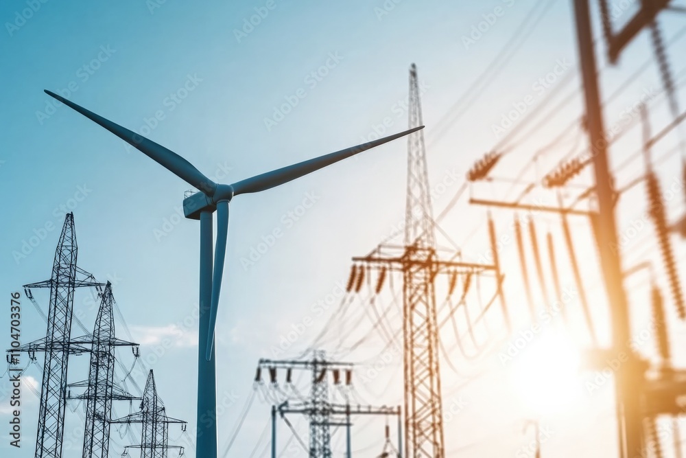 renewable energy sources with wind turbine and power lines renewable energy sources with wind turbine and power lines