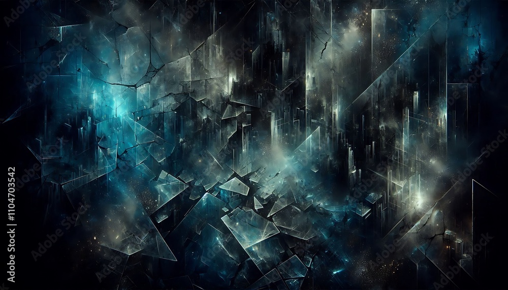 Fototapeta premium Shattered Cityscape Abstract Dark Teal Glass