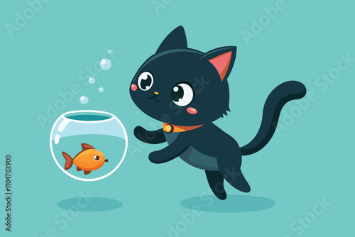 a-small black kitten put a round aquarium  B