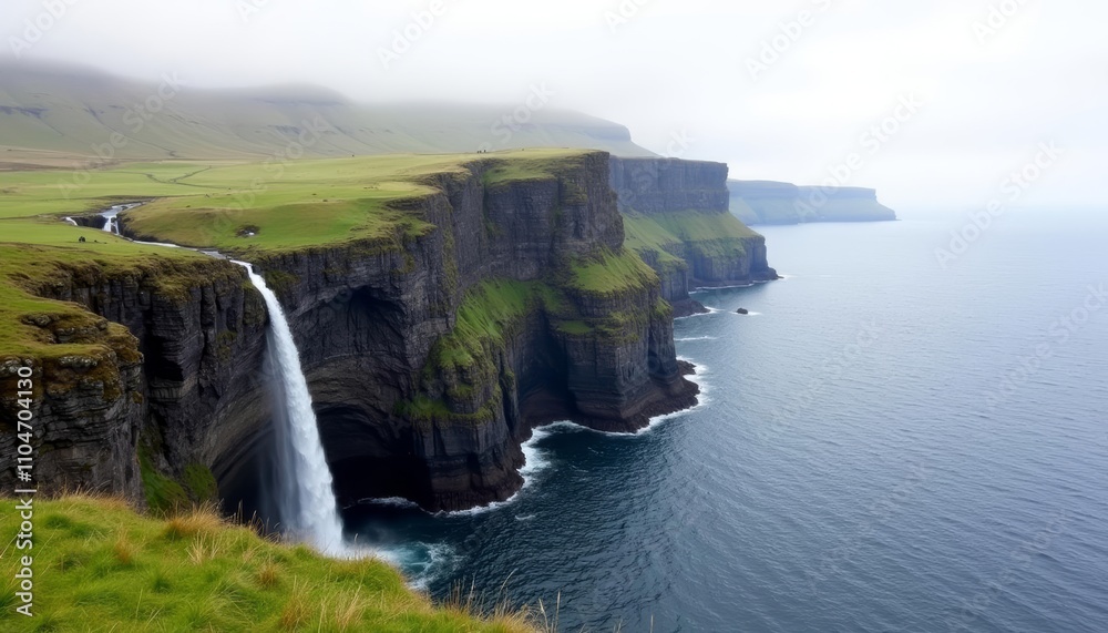 Epic cliffside waterfall overlooking the ocean Epic cliffside waterfall overlooking the ocean