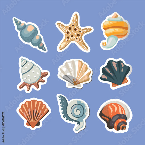 collection of cute sea shell vector stickers