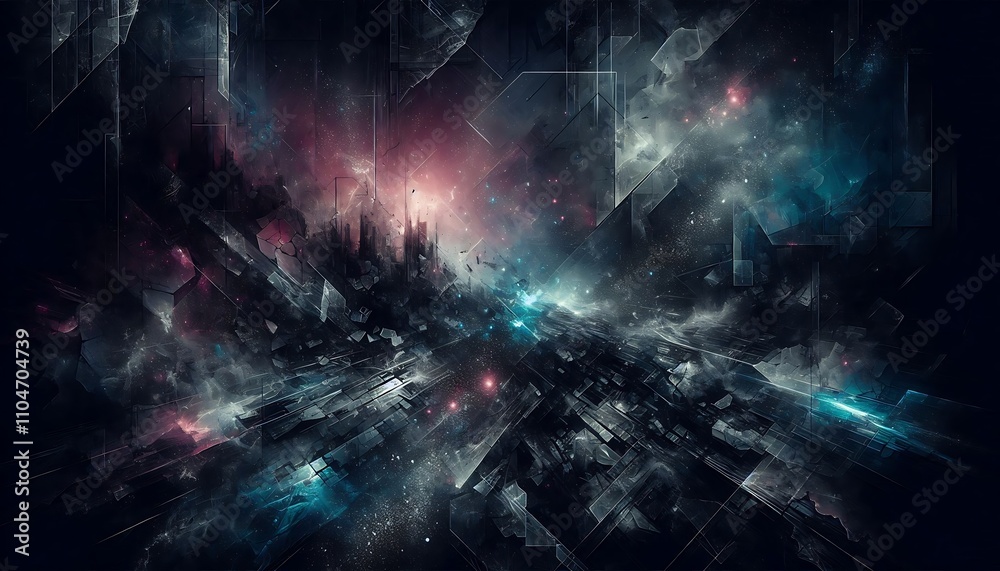 Fototapeta premium Shattered Cityscape Within A Cosmic Nebula