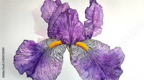 Purple Iris Flower Watercolor Painting  Botanical Art