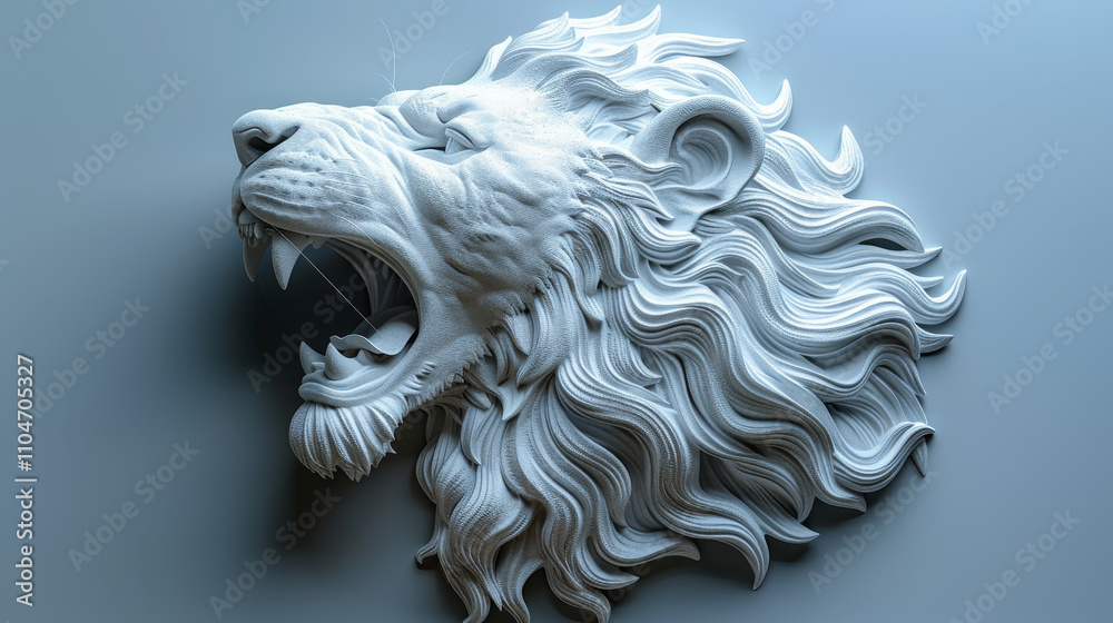 White Lion Head Sculpture with Flowing Mane Detail White Lion Head Sculpture with Flowing Mane Detail