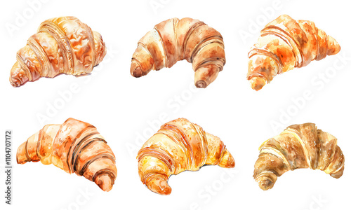 set of croissant watercolor food illustration isolated in transparent background photo