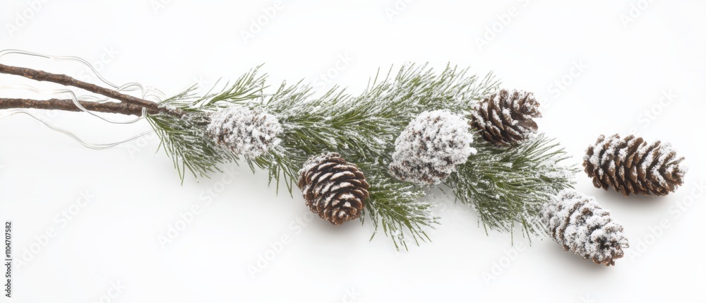 festive pine branch with snow-covered cones for winter decoration festive pine branch with snow-covered cones for winter decoration