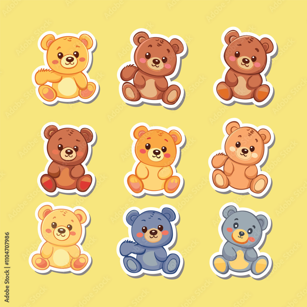 collection of cute teddy bear vector stickers