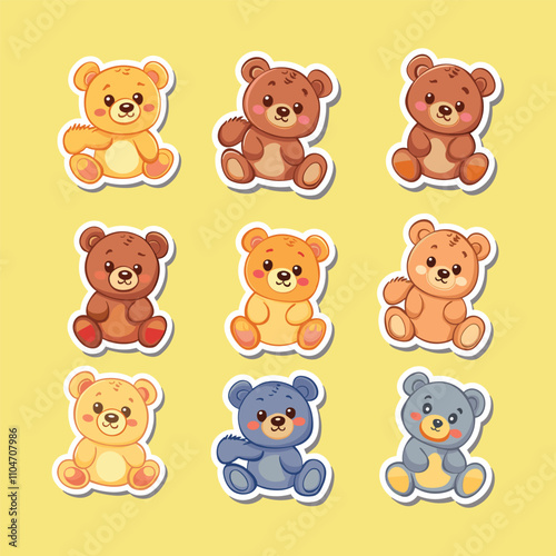 collection of cute teddy bear vector stickers