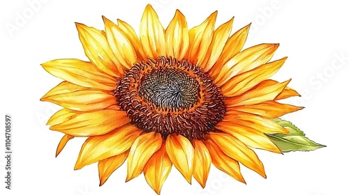 Vibrant Sunflower Watercolor Painting  Botanical Illustration