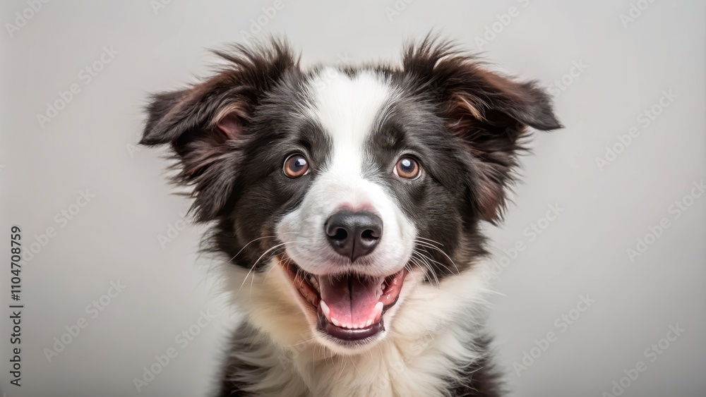 Fluffy Border Collie puppy with a big grin staring at the camera, Border Collie, dog, puppy, fluffy, isolated, white background, happy Fluffy Border Collie puppy with a big grin staring at the camera, Border Collie, dog, puppy, fluffy, isolated, white background, happy