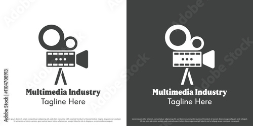 Film camera logo design illustration. Silhouette camera film production entertainment industry actor film agency filmstrip cinematography business. Geometric minimal simple abstract icon symbol.