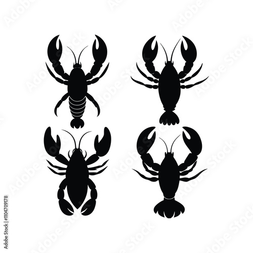 4 difference Lobster vector silhouette art illustration  photo