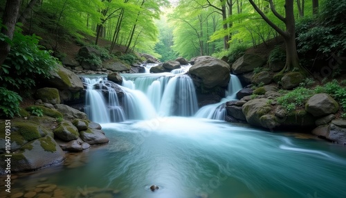  Enchanting waterfall in a lush forest a serene natural beauty