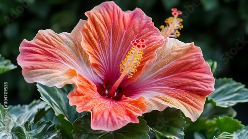 Vibrant Peach Hibiscus Flower Close Up