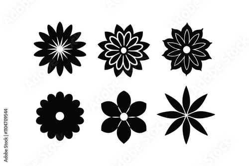 6 Vector flower silhuette vector Rose, etc.