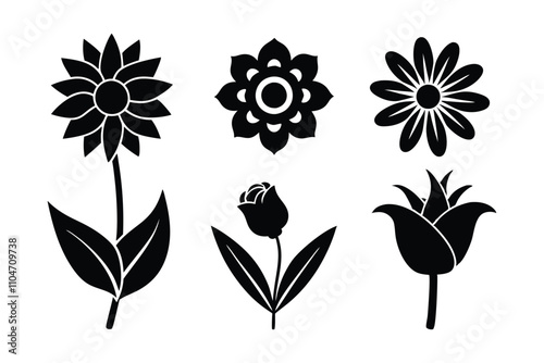 6 Vector flower silhuette vector Rose, etc.