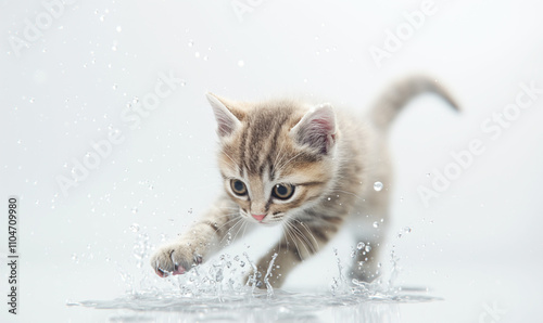 A kitten is playing with water photo