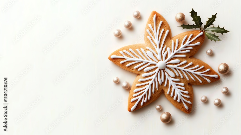 Decorative snowflake cookie on white background. Decorative snowflake cookie on white background.