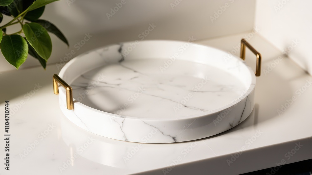 Fototapeta premium Minimalist marble tray design with polished edges and golden accents