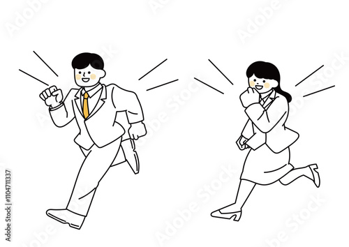 元気よく走っている男性と女性のビジネスマン