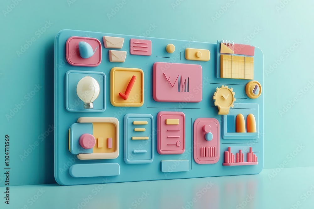 A colorful, abstract arrangement of geometric shapes and objects against a blue background, featuring playful pastel colors and a modern design aesthetic. A colorful, abstract arrangement of geometric shapes and objects against a blue background, featuring playful pastel colors and a modern design aesthetic.