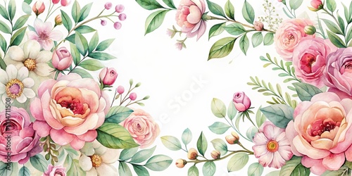 Luxurious floral watercolor with delicate pink blooms and botanical elements, luxurious, floral, watercolor, delicate, pink