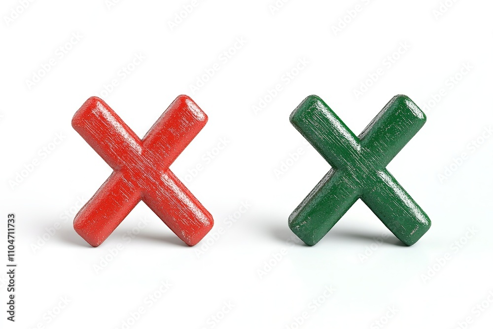 Obraz premium Excellent quality red x symbol and green checkmark isolated on a white backdrop. Generative Ai