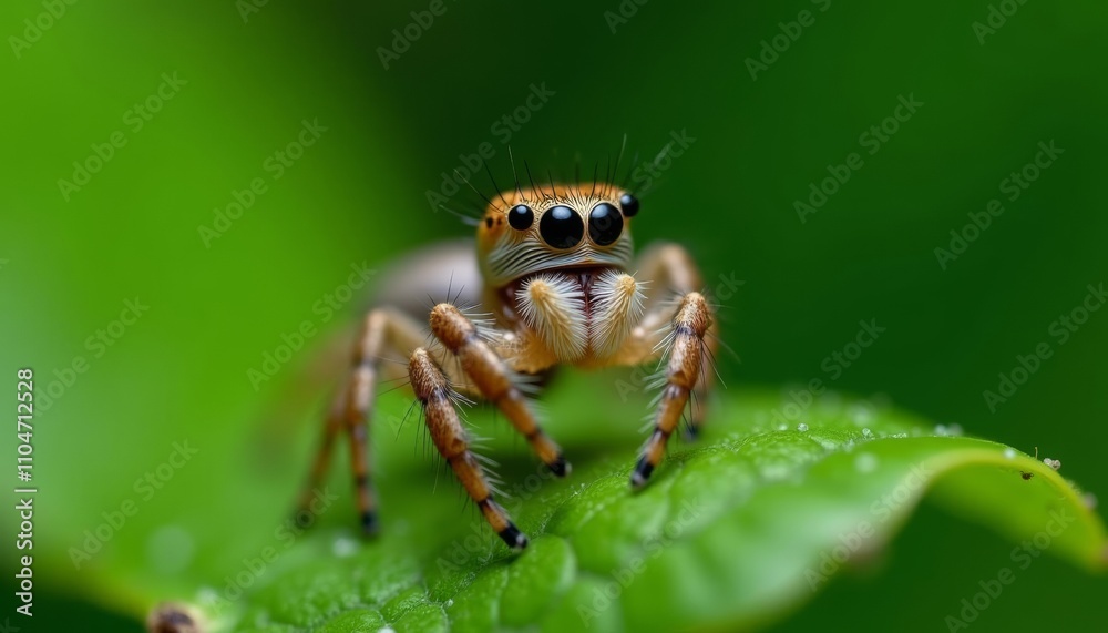 Closeup of a curious jumping spider on a leaf Closeup of a curious jumping spider on a leaf