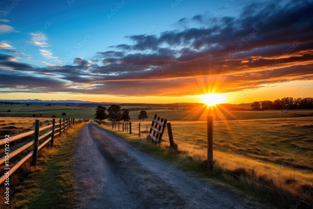 scenic countryside road at sunset with vibrant sky scenic countryside road at sunset with vibrant sky