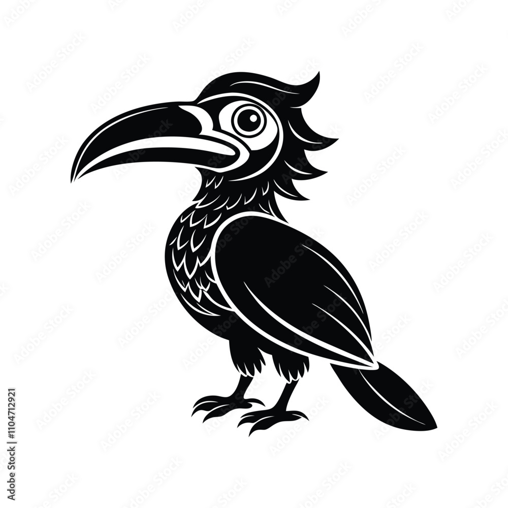Obraz premium Helmeted Hornbill silhouette vector