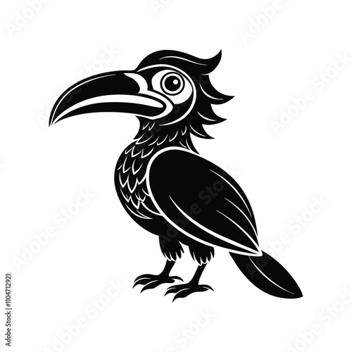 Helmeted Hornbill silhouette vector