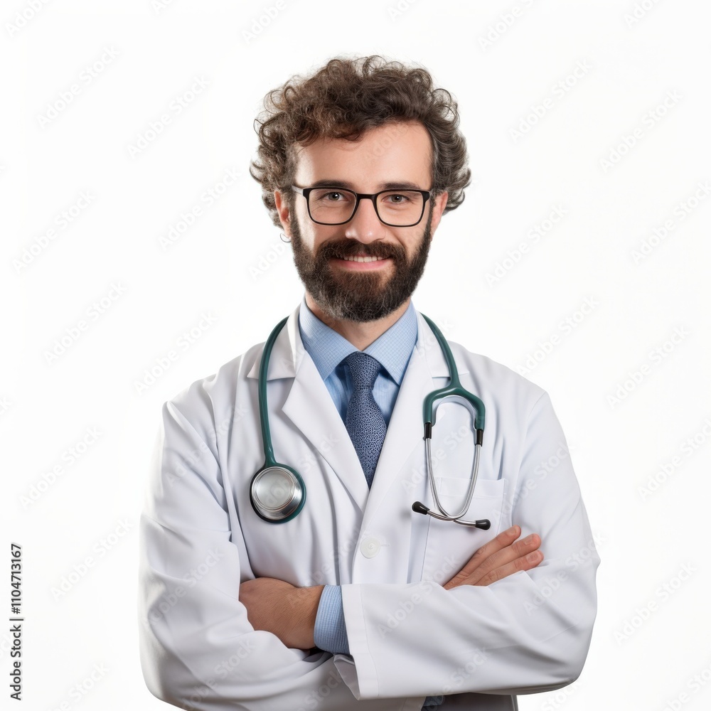 smiling healthcare professional in a lab coat with stethoscope smiling healthcare professional in a lab coat with stethoscope
