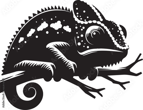 A chameleon hiding behind a branch silhouette vector