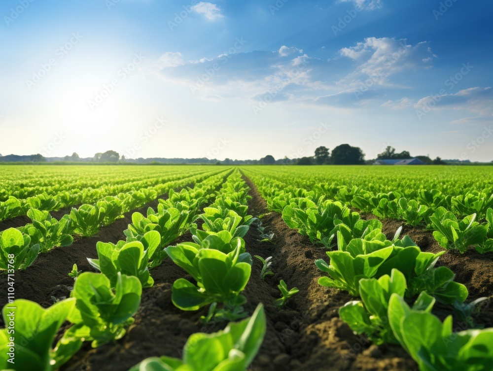 lush green vegetable field under a bright blue sky lush green vegetable field under a bright blue sky