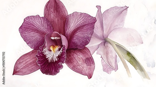 Elegant Purple and Pink Orchids Watercolor Painting