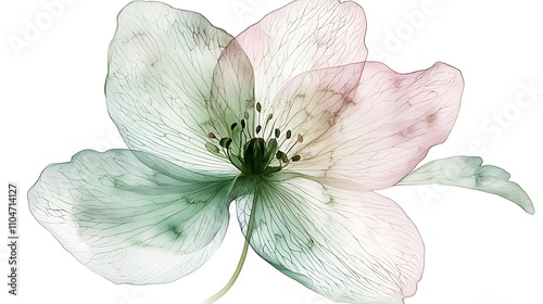 Translucent Flower  Botanical Watercolor  Delicate Bloom