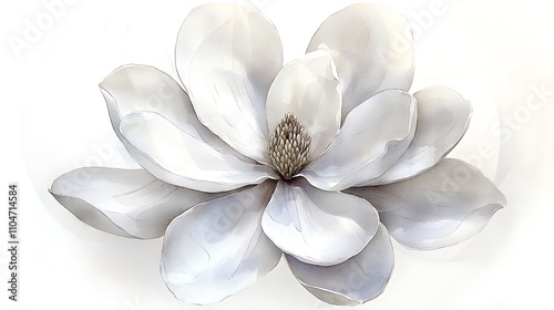 Elegant White Magnolia Blossom  Watercolor Flower Illustration