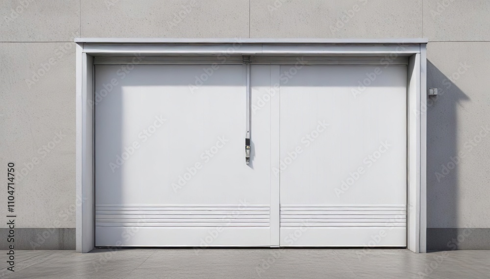 Fototapeta premium Exterior view of white metal roller door for background, construction, house, gate